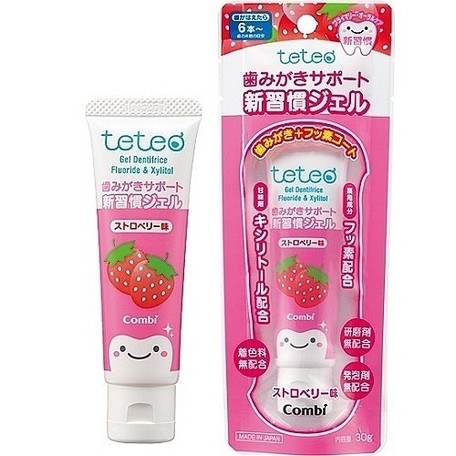 日本 Combi Teteo可吞食嬰幼兒啫喱牙膏(草莓味) – 日本製造