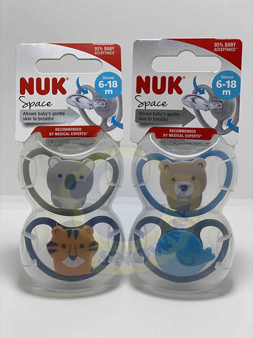 德國 NUK 矽膠安撫 奶咀嘴連消毒盒 6-18月 超透氣型(2入)