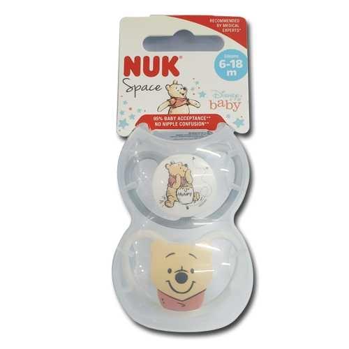 德國 NUK Space系列小熊維尼矽膠安撫 奶咀嘴連消毒盒 6-18月 超透氣型 2個裝 VIP會員9折
