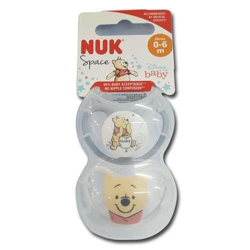 德國 NUK Space系列小熊維尼矽膠安撫 奶咀嘴連消毒盒 0-6月 超透氣型 2個裝