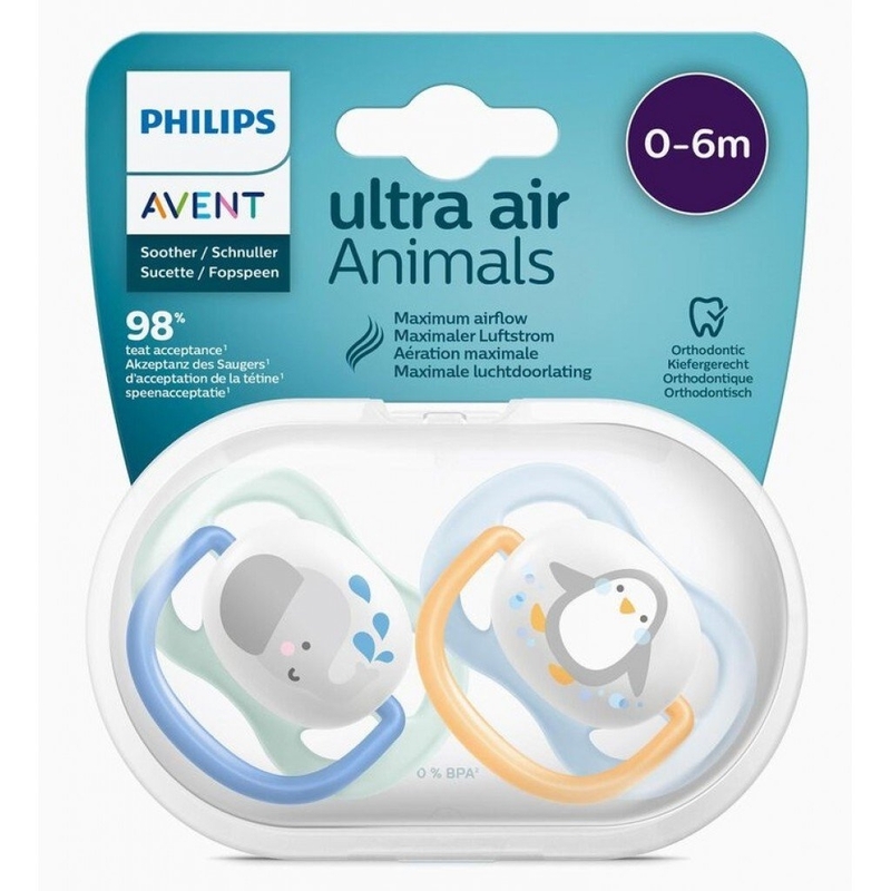 Philips Avent 飛利浦 安撫透氣動物圖案奶嘴 - 2個裝 0~6月 男仔 VIP會員9折