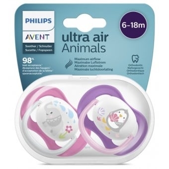 Philips Avent 飛利浦 安撫透氣動物圖案奶嘴 - 2個裝 6~18月 女仔 VIP會員9折