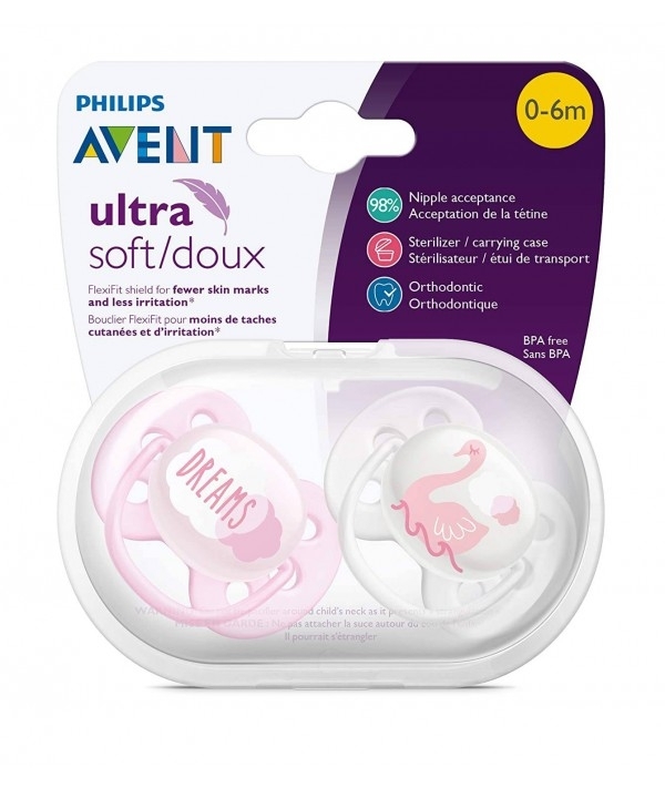 Philips Avent 飛利浦 特柔軟安撫奶咀 0~6月 (連消毒盒) 女仔