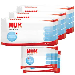德國 NUK 超厚特柔嬰兒濕巾（80片裝X3 10片裝X2）
